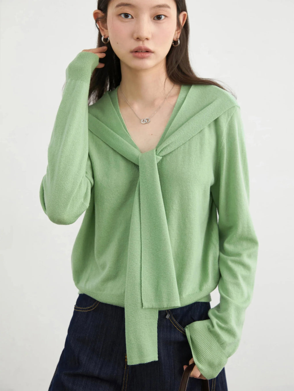 Women’s V-Neck Lace-Up Cardigan Loose Spring Knit Top