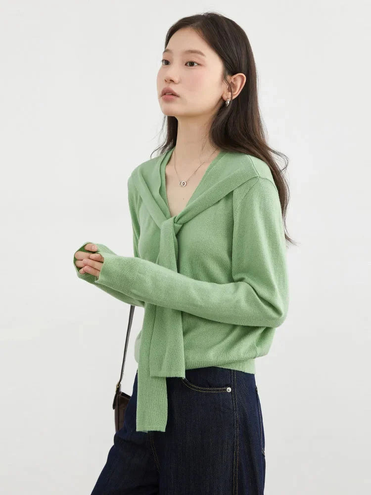 Women’s V-Neck Lace-Up Cardigan Loose Spring Knit Top