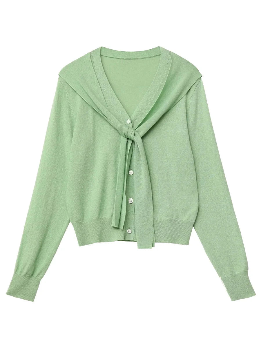 Women’s V-Neck Lace-Up Cardigan Loose Spring Knit Top