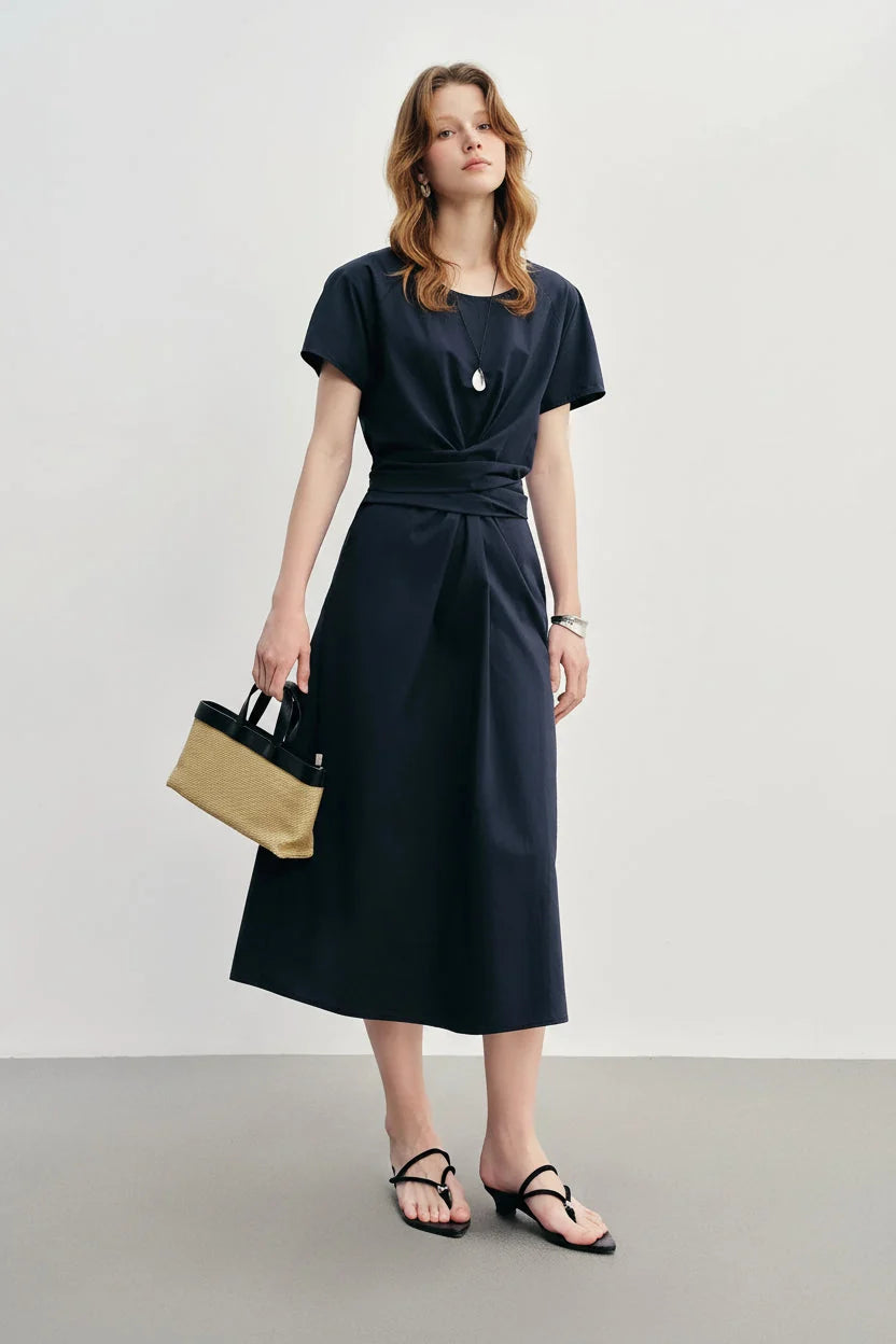 High-Waisted Pleated Midi Dress Summer Slimming Fit