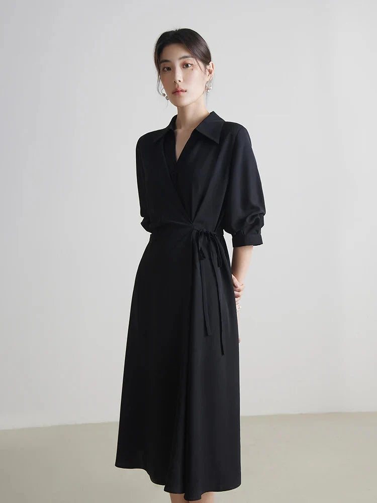 Wrap V-Neck A-Line Dress Half Sleeve Summer Maxi