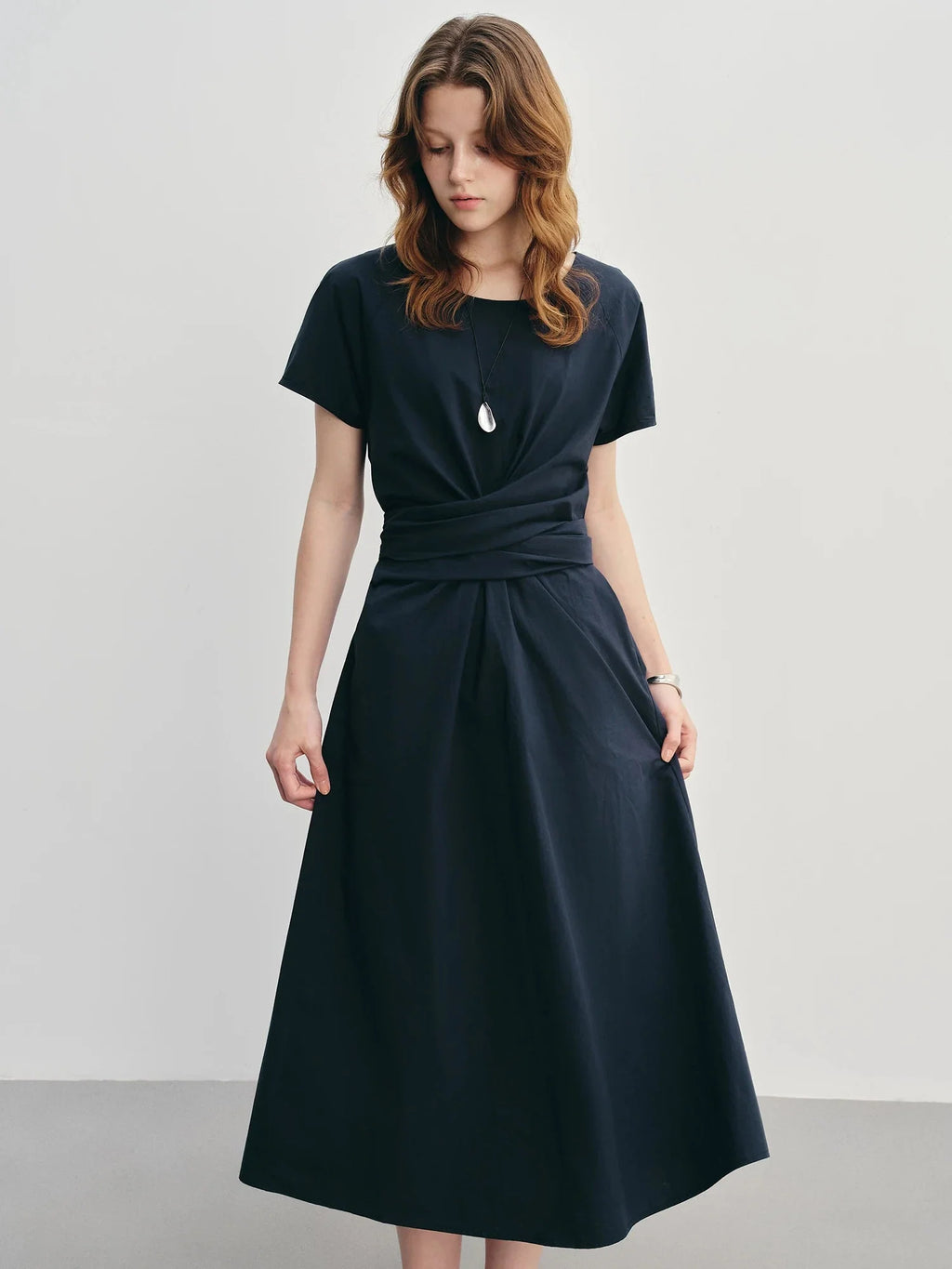 High-Waisted Pleated Midi Dress Summer Slimming Fit