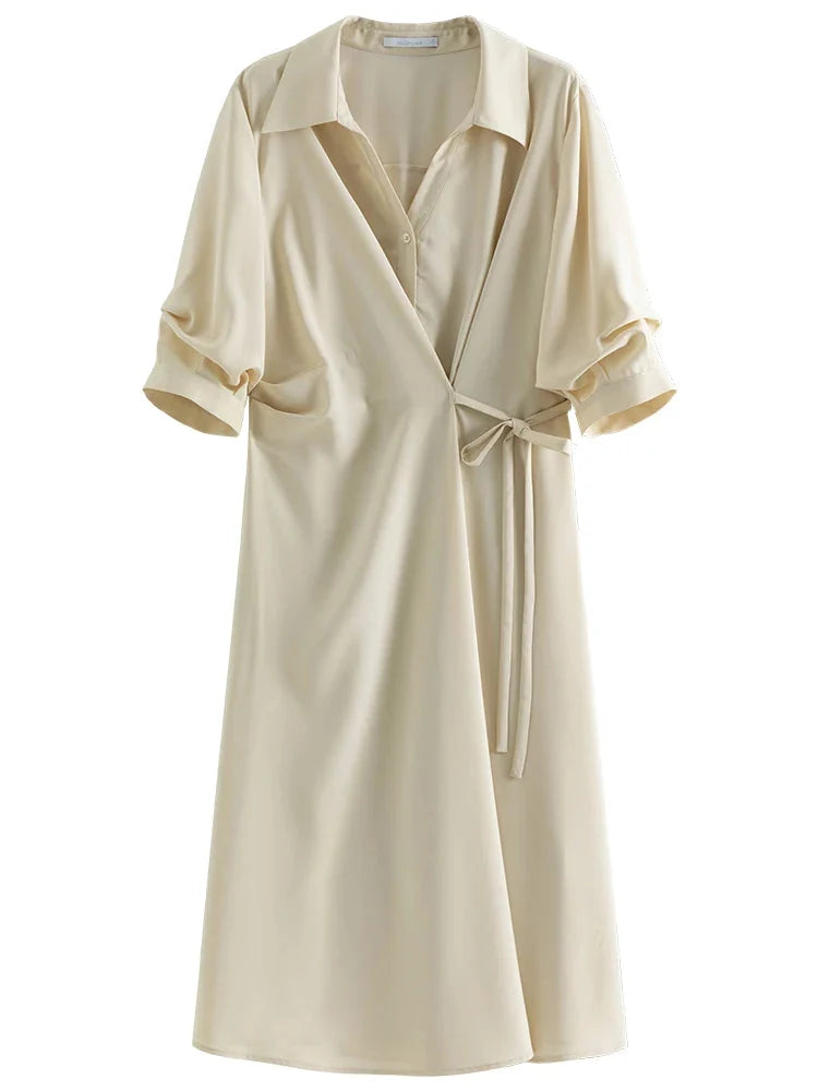 Wrap V-Neck A-Line Dress Half Sleeve Summer Maxi
