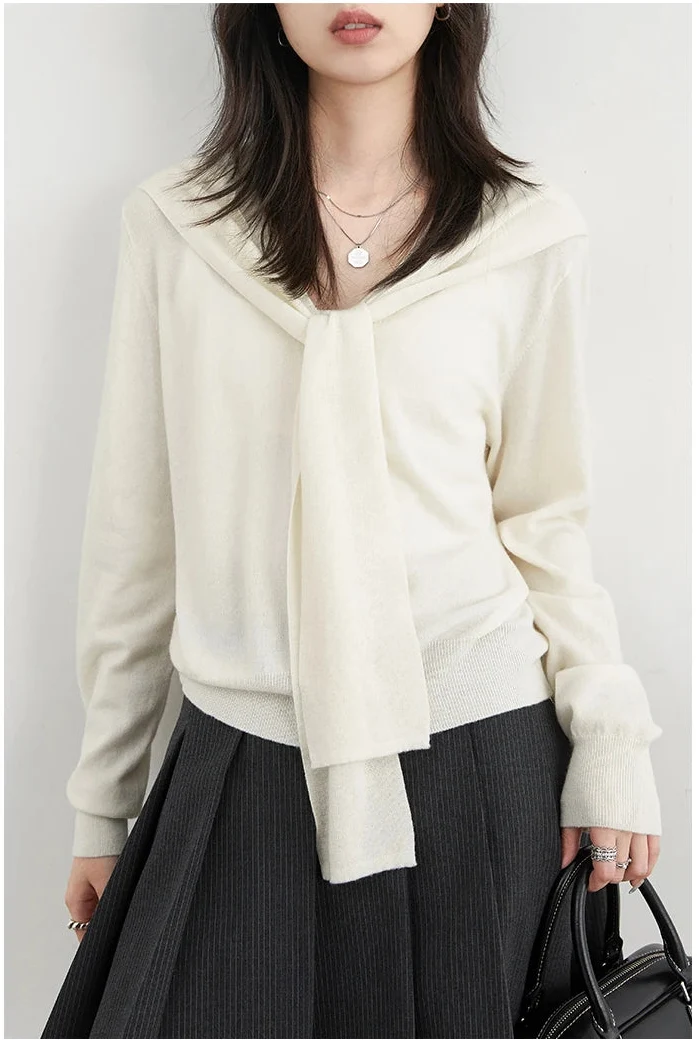 Women’s V-Neck Lace-Up Cardigan Loose Spring Knit Top