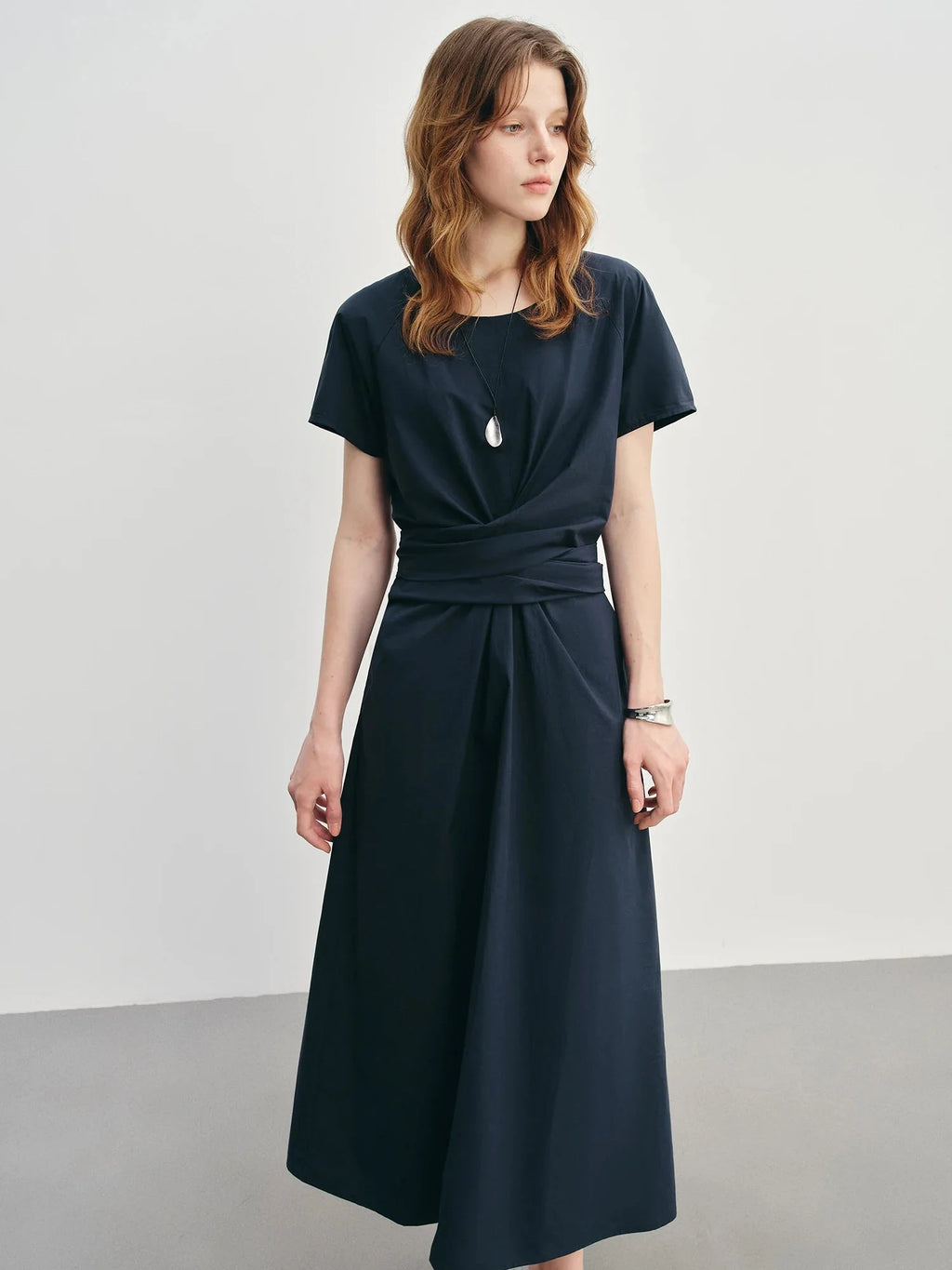 High-Waisted Pleated Midi Dress Summer Slimming Fit
